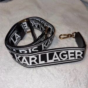 Karl Lagerfeld Black and White Logo Strap with Gold Hardware